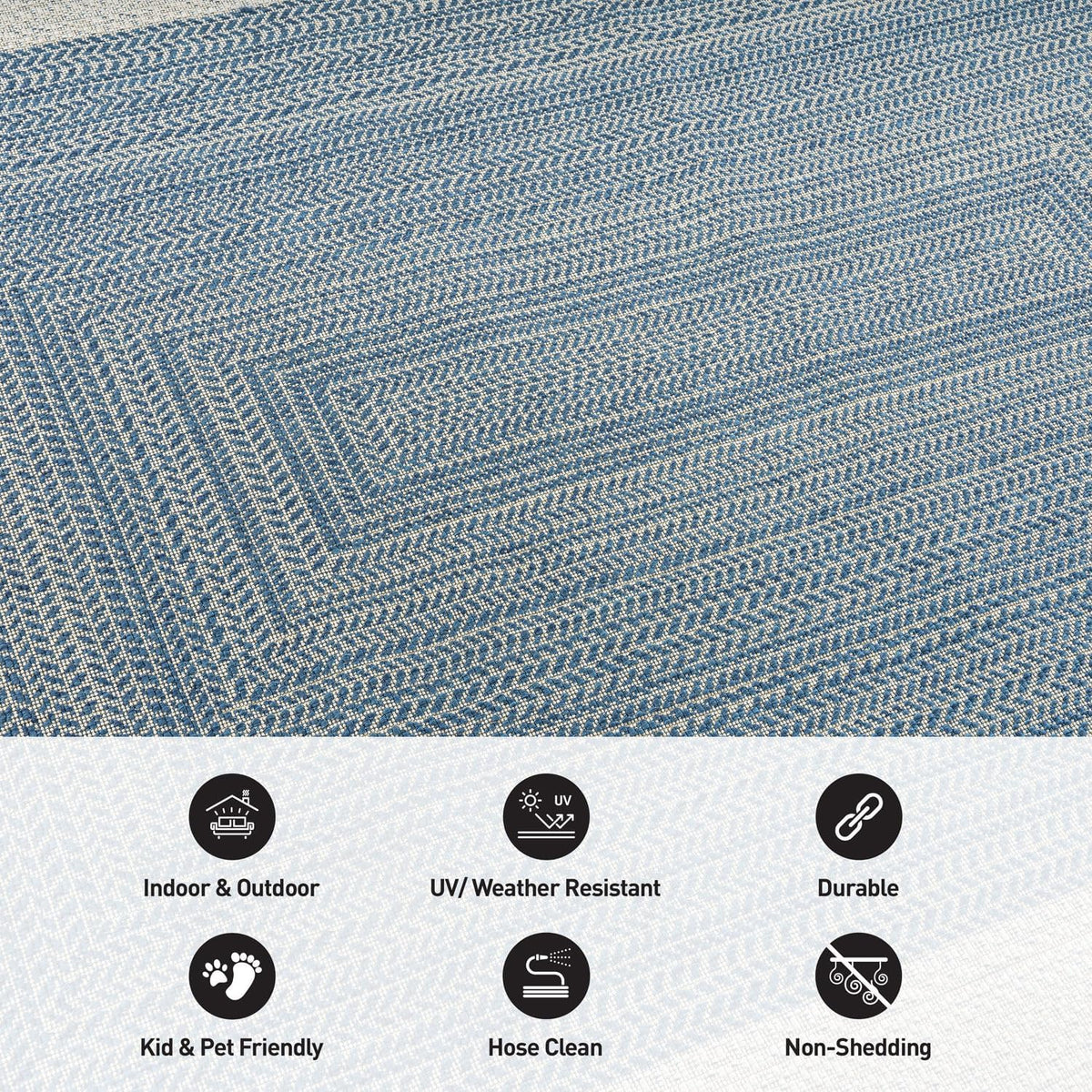 Rugshop Blue Braided Geometric Reversible Weather Resistant Indoor/Outdoor Area Rug, for Patio, Balcony and Living Room, 5' x 7'