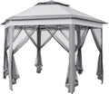 Yaheetech 13x13 Pop up Gazebo, Hexagonal Outdoor Canopy Shelter, Instant Patio Gazebo Sun Shade Canopy Tent with Double Tiers & Mesh Netting for Lawn, Garden, Backyard & Deck, Gray