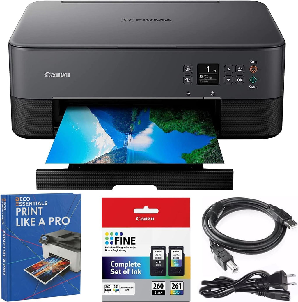 Canon PIXMA TS6420a All-in-One Wireless Color Printer with Print, Scan, Copy, Photo Print & Mobile Functions Bundle with DGE USB Cable + Print Like A Pro Guidebook Kit