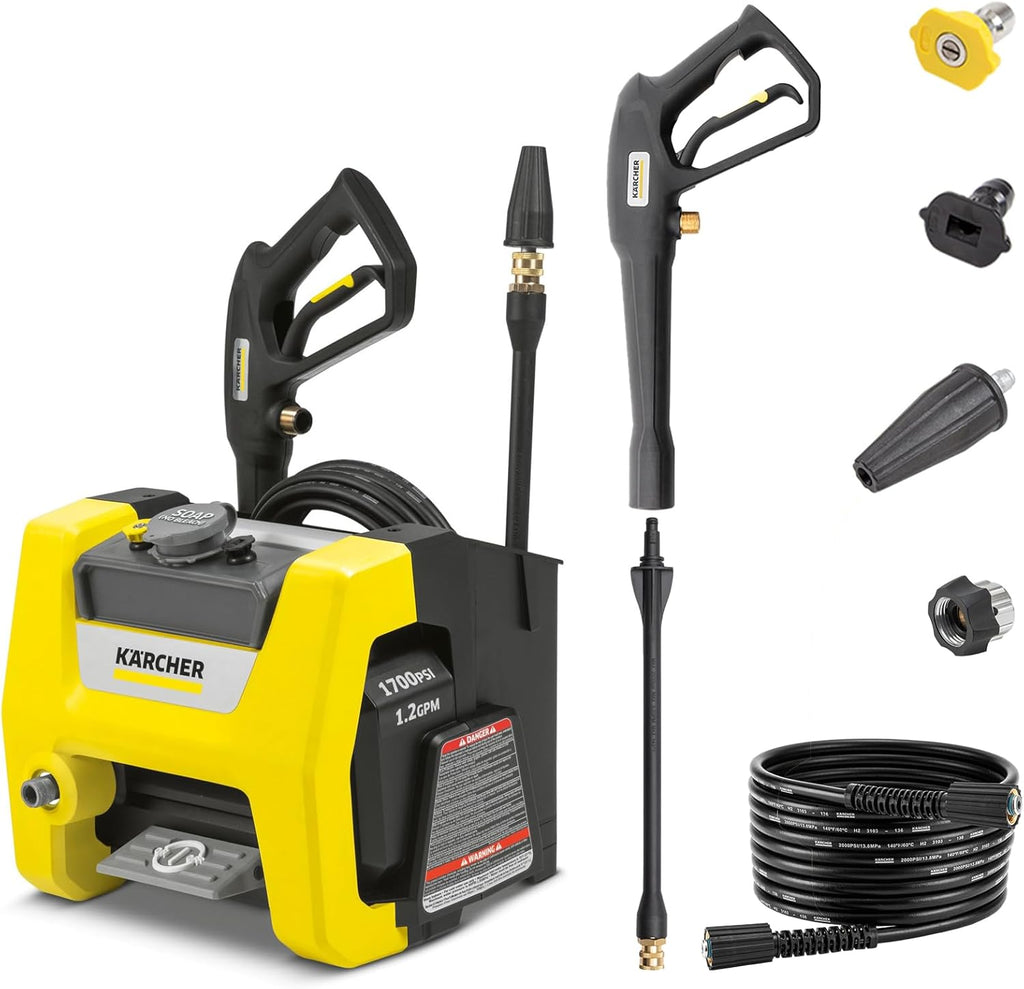 Kärcher Pressure Washer K1700 Cube, CETA Certified, 3 Spray Nozzles, Detergent Tank, for Cars, Driveways, Siding, Patios, 1.2 GPM