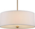 Kira Home Nolan 18" Modern Drum Chandelier with White Fabric Shade, 3-Light Gold Pendant Light with Tempered Glass Diffuser, Cool Brass Finish