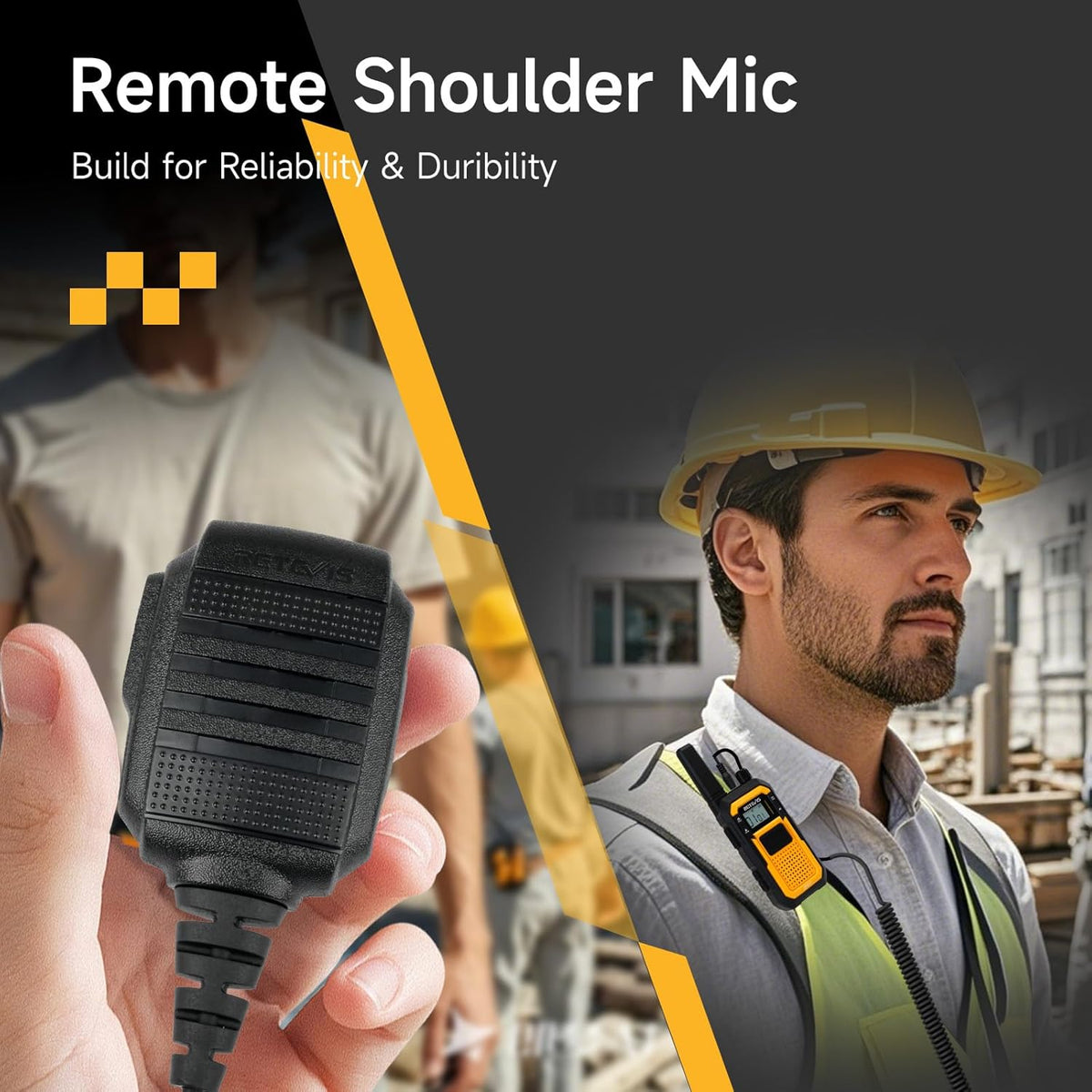 Retevis RB48 Walkie Talkies Long Range, 2 Way Radio with Shoulder Mic, IP67 Waterproof, 2000mAh, Vibration Reminder, Emergency, NOAA, Heavy Duty Two Way Radios(4 Pack)