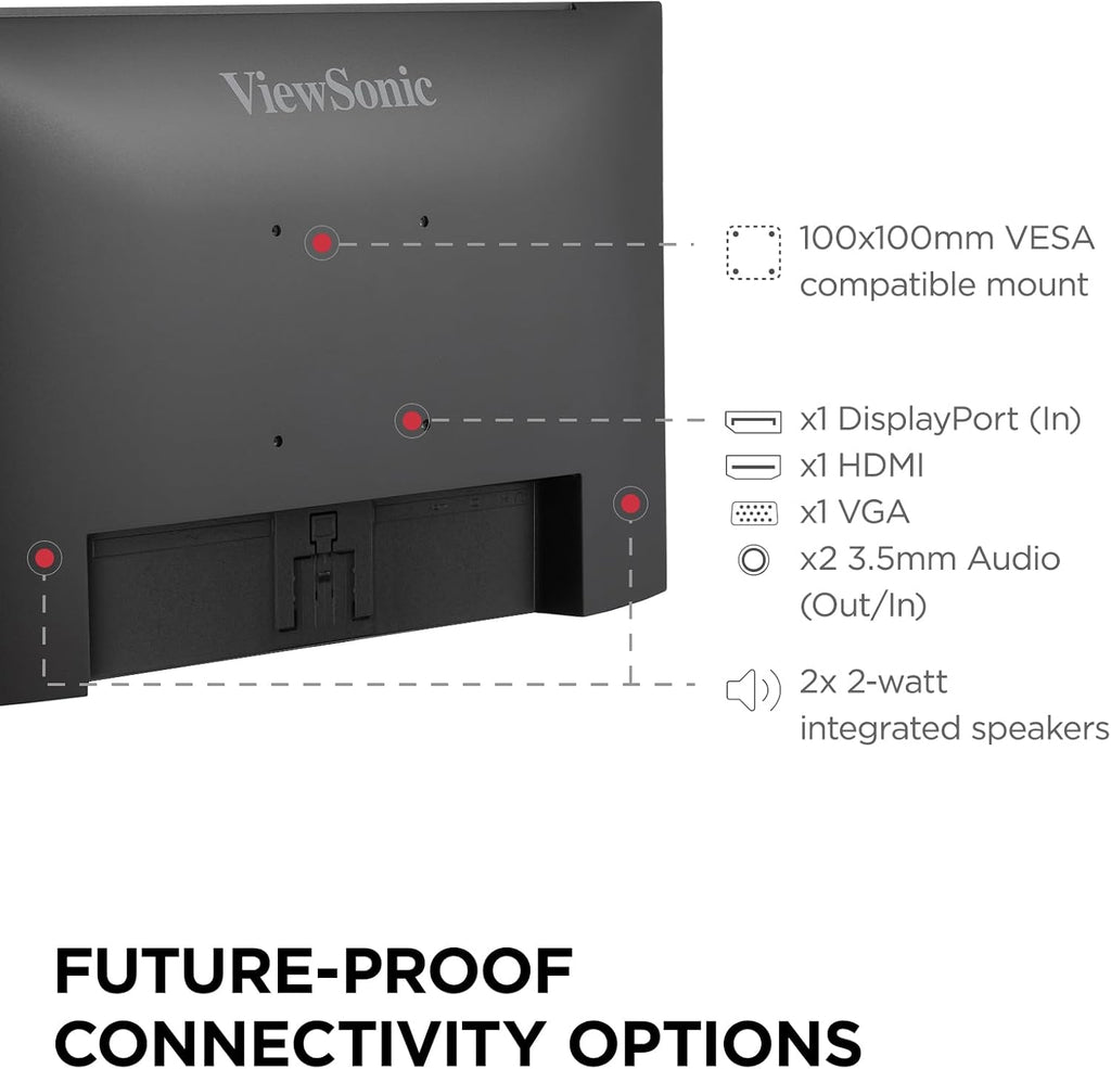 ViewSonic VA2456A-MHD_H2 Dual Monitor Pack Head-Only 1080p IPS Frameless Monitors with 120Hz, Eye Care, VESA Mountable, HDMI, DisplayPort, and VGA Inputs for Home and Office (Renewed)