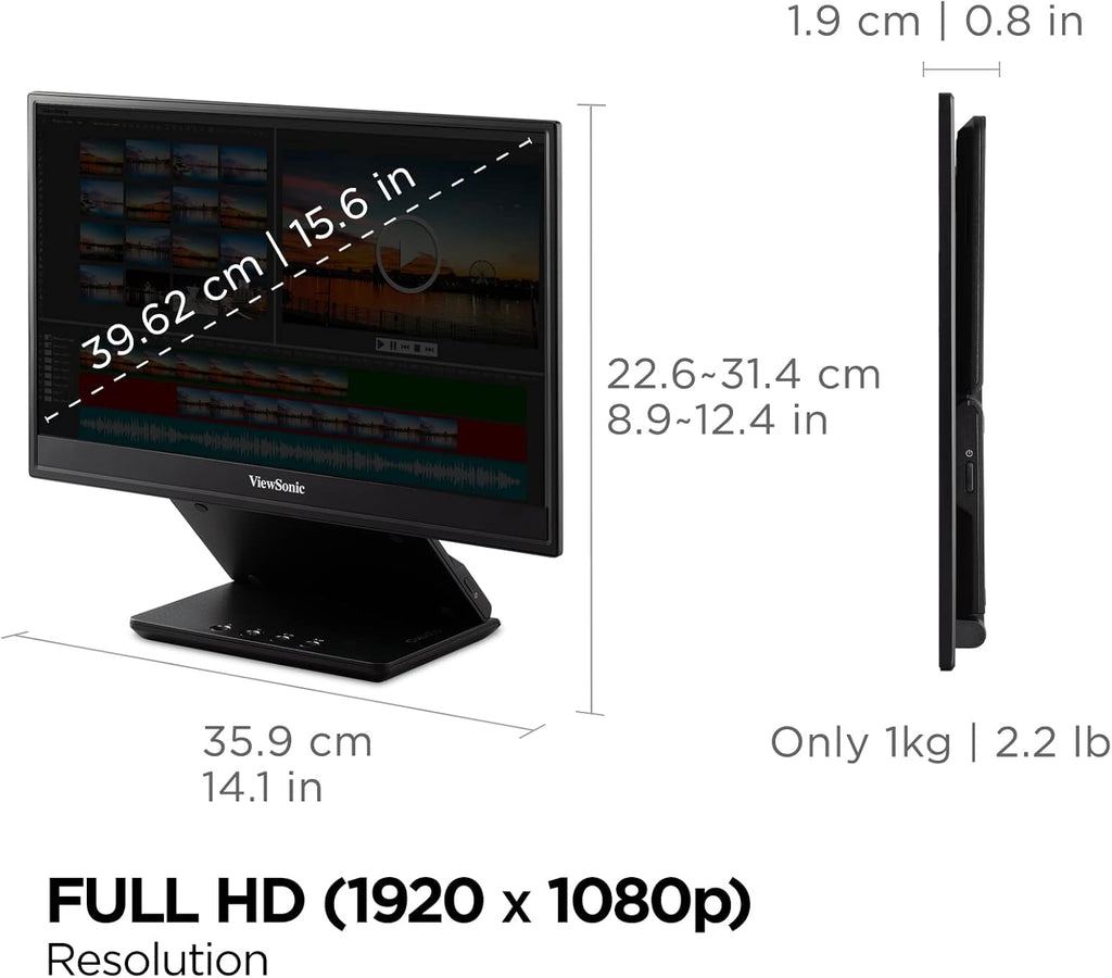 ViewSonic VP16-OLED 15.6" Portable 1080p OLED Monitor with 60W USB-C and mini-HDMI, and Ergonomic Stand(Renewed)