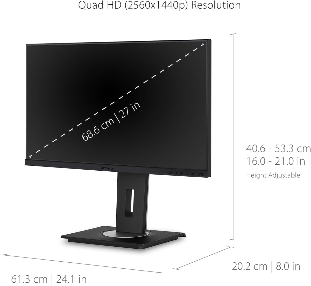 ViewSonic VG2756A-2K 27" IPS 1440p Docking Monitor with 100W USB C, Ethernet RJ45, HDMI, Display Port and 40 Degree Tilt (Renewed)