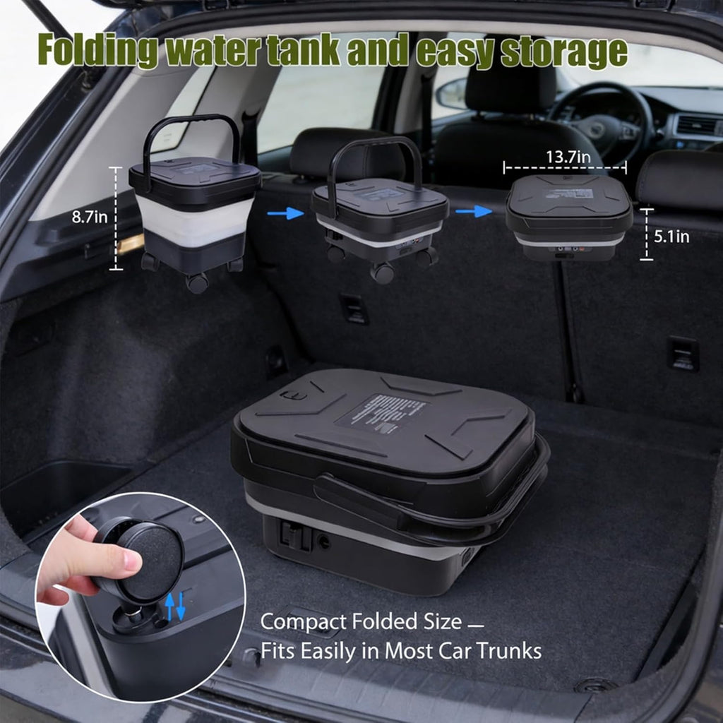 Portable Cordless Washer with 3.4Gal Tank, 580PSI, 7-Level Adjustable Sprayer, 360° Rotating Nozzle, 23FT Hose, 20000mAh Battery, Foldable Design with Wheels for Car, Camping, Garden
