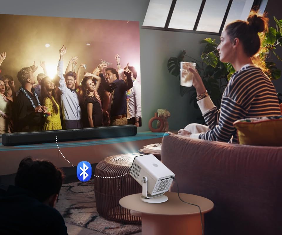 HP MC400 Mini Portable Smart Projector with WiFi and Bluetooth, Short Throw 4K Support & 1080P, Wireless Screen Mirroring, Built-in App & Speaker, USB-C Powered for Home Theater and Outdoor Movies