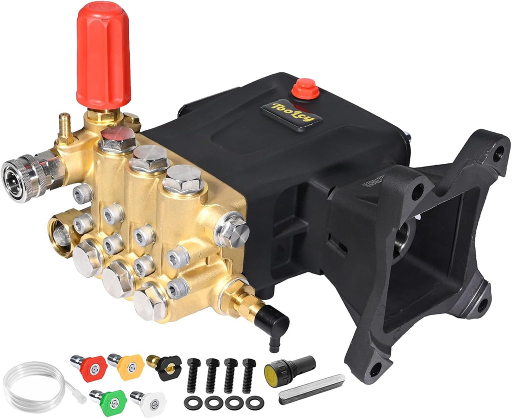 TOOLCY Pressure Washer Pump 3600-4300 PSI Max, 4 GPM Triplex Plunger Pressure Pump, Horizontal 1 inch Shaft Gas Power Washer Pump with Pressure Adjustment Unloader, Direct Drive