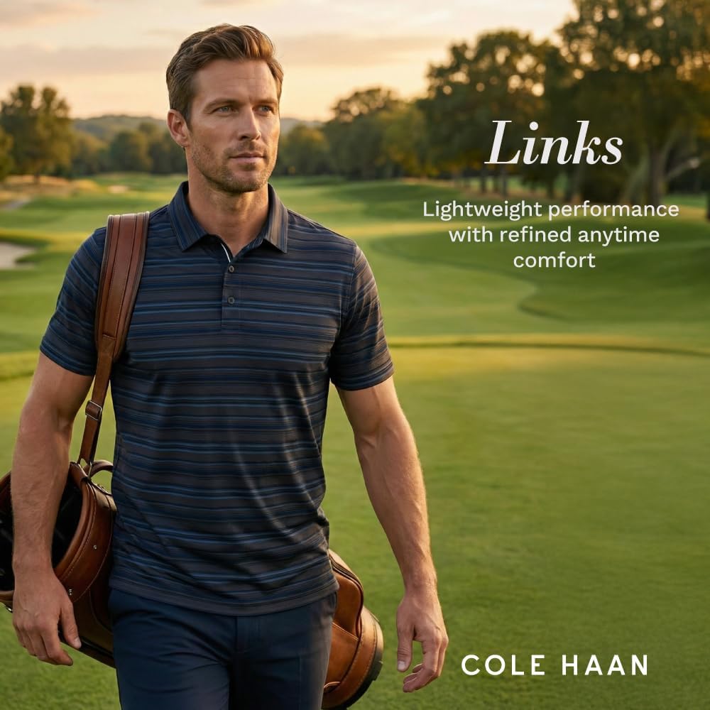 Cole Haan Links Golf Polo Shirts for Men - Lightweight and Breathable 4-Way Stretch with Moisture Management Technology