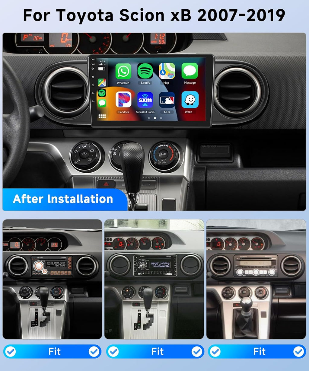 6+128G-8Core Car Stereo for Toyota Scion xB 2007-2019 Wireless Carplay Android Auto,9" IPS Touch Screen,Android/GPS/WiFi/32EQ DSP/59UI/Bluetooth5.0/SWC/Backup Camera&Mic for Scion Radio
