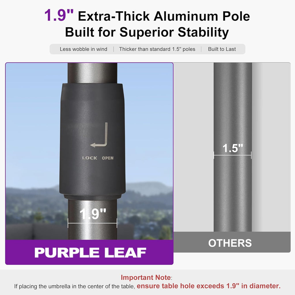 PURPLE LEAF 10 FT LED Round Patio Umbrella with Solar Lights Heavy Duty Windproof Semi Auto for Outdoor Dining Rooftop Bar Wedding Venue Resort Event Hotel Restaurant Night Business Commercial Use Beige