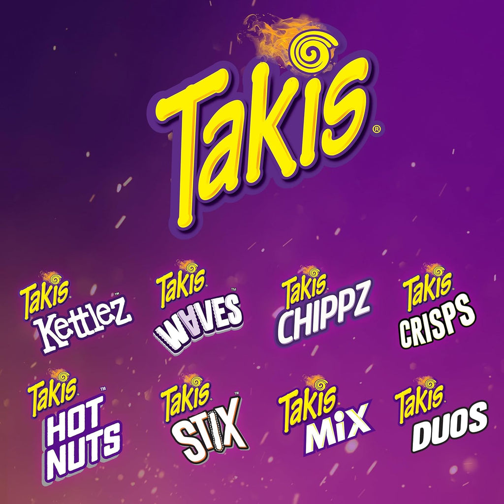 Takis 18 pc / 1 oz Variety Pack, Assorted Flavored Mixed Rolled Tortilla Chips – (5) Fuego, (5) Blue Heat, (4) Nitro, (4) Crunchy Fajitas (Pack of 2)