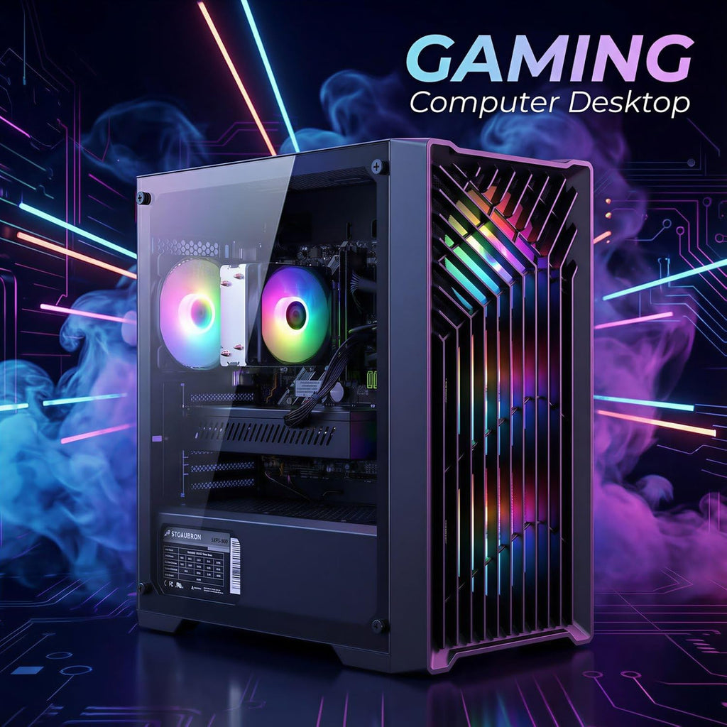 STGAubron Gaming PC Desktop Computer, Intel Core i7 up to 3.9G, GeForce RTX 3050 6G, 32GB RAM, 512GB SSD, WiFi 6, BT 5.0, RGB Fan x 4, Windows 11 Home