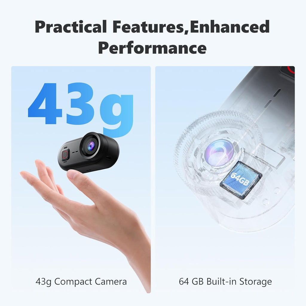 4K Mini Action Camera, 10M Underwater Body Camera,Built-in 64GB SD Card,Wearable Action Body Cam,Thumb Size Hands-Free POV Recording, Magnetic Sport DV for Running, Cycling, Swimming, Hiking