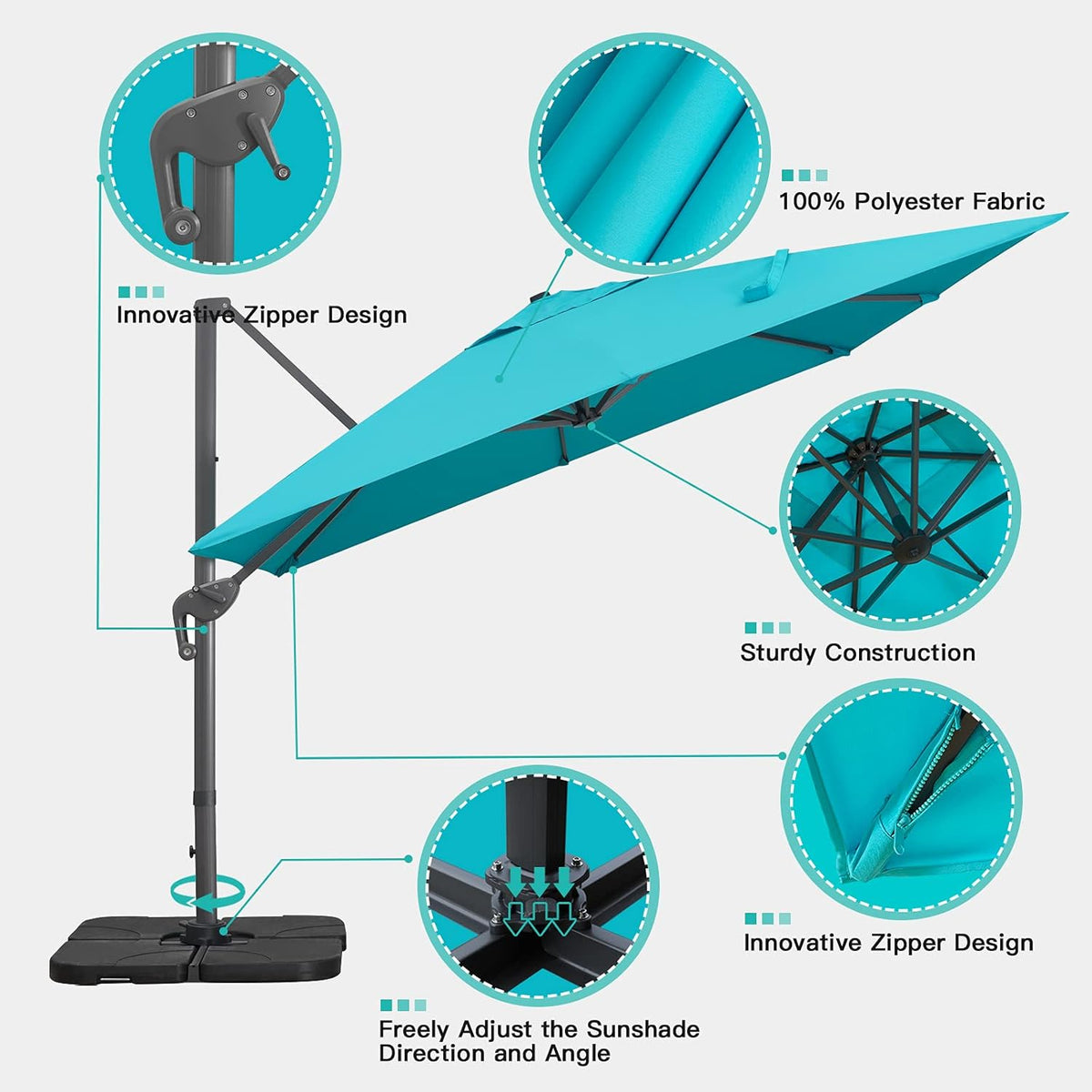 Sunnyglade 10x13Ft Cantilever Patio Umbrella Rectangular Deluxe Offset Umbrella 360°Rotation & Integrated Tilting System Patio Hanging Umbrella for Market Garden Deck Pool Backyard Patio(Blue)
