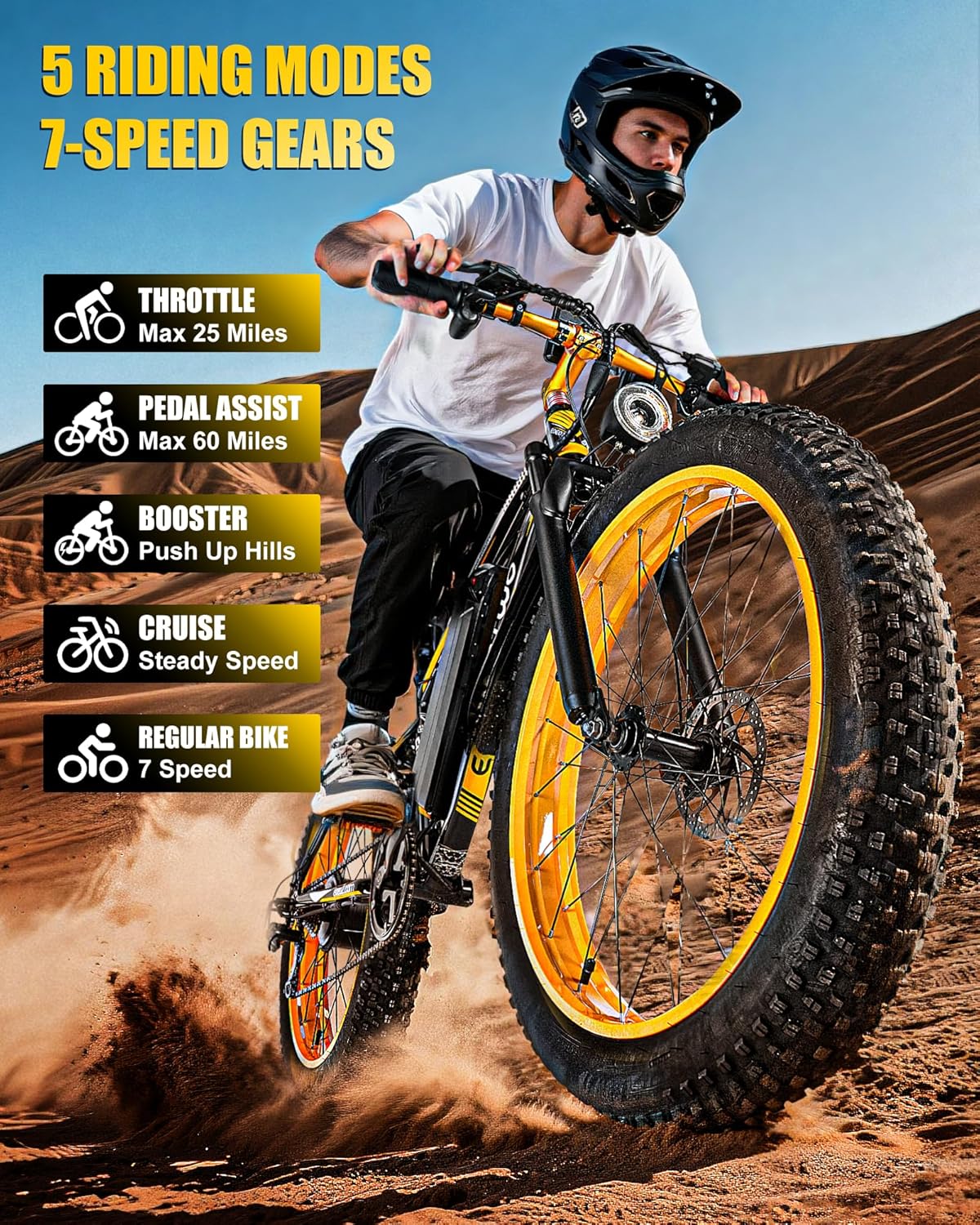 Electric Bike for Adults,1500W Peak Motor E Bikes, 26" Fat Tire Electric Bicycle, 20 MPH 60 Miles Electric Mountain Bike, Removable Battery, Dual Brake, 7 Speed