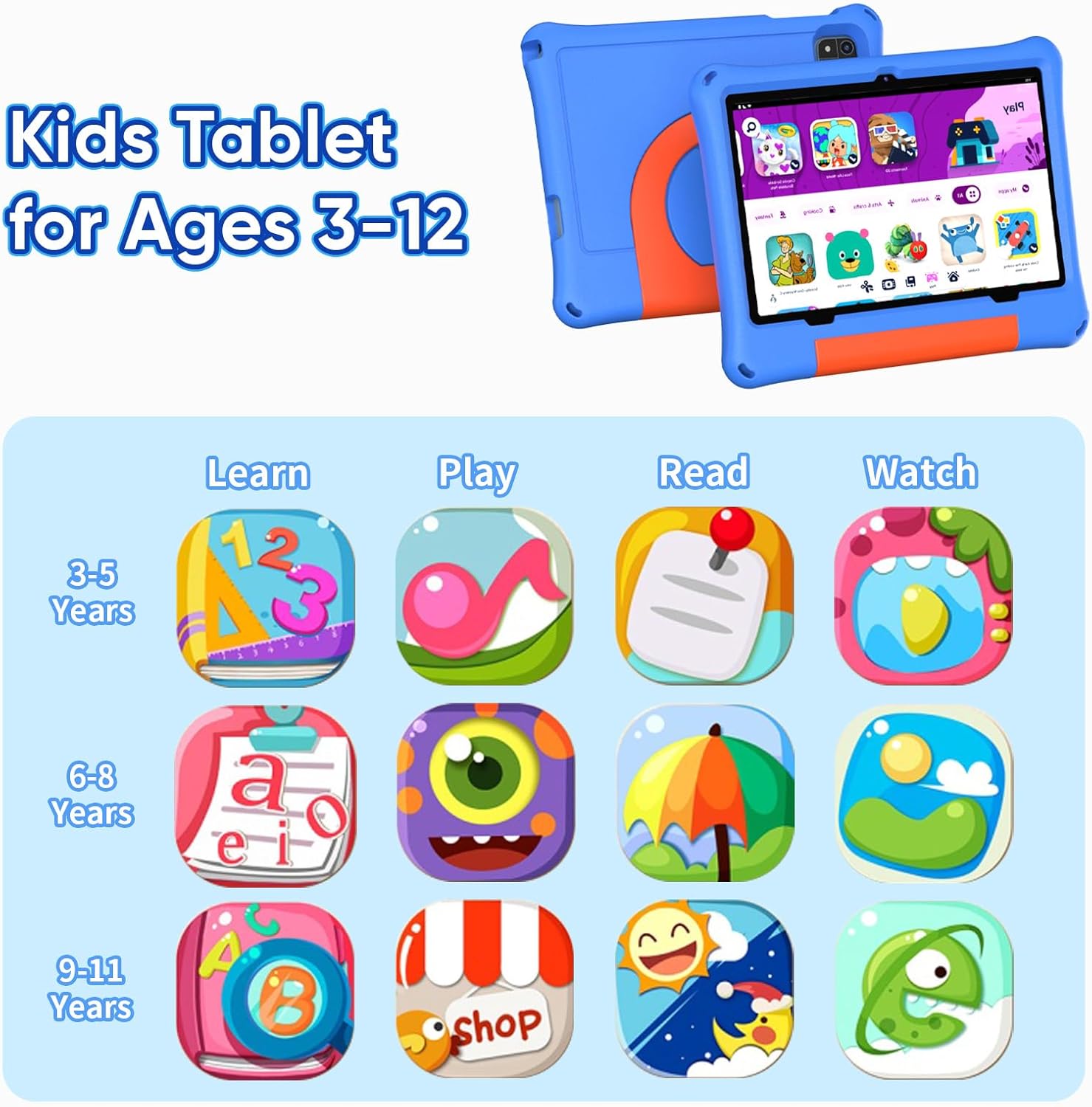 10 inch Kids Tablet, Android 16 Tablet for Kid, Octa-Core Processor, 24GB RAM, 64GB ROM 1TF Card Expandable for Toddler Children,Tablets with Case, Parental Control, 6000mAh, WiFi, BT5.0, Dual Camera