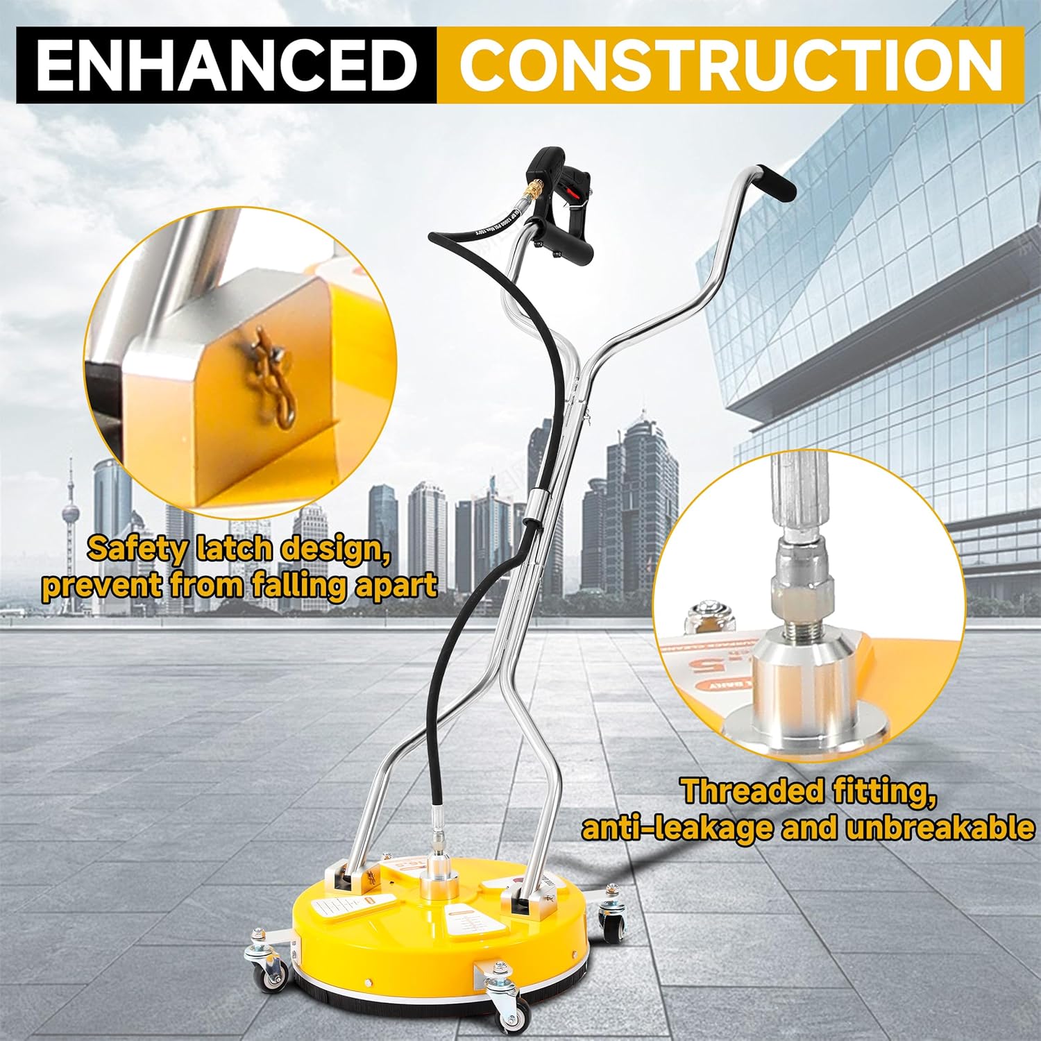 Tool Daily 16.5” Pressure Washer Surface Cleaner with Dual Handle, Surface Cleaner for Pressure Washer Attachment with 4 Wheels for Driveway, Sidewalk, Patio, Deck Cleaning