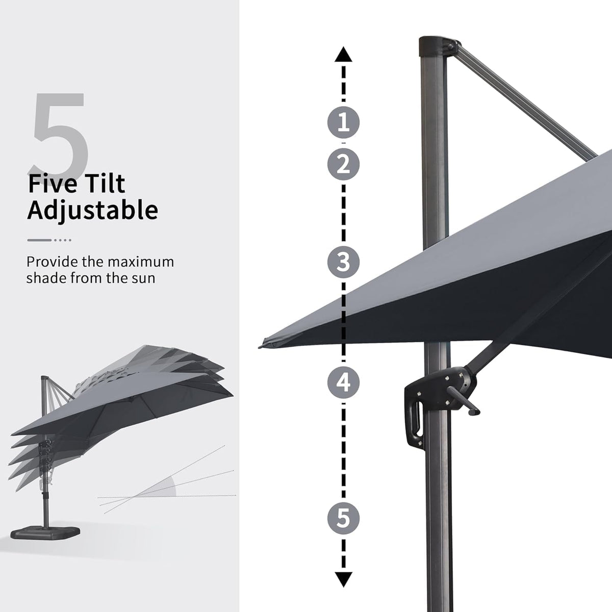 PURPLE LEAF 9' X 11.5' Patio Umbrella with Base Rectangle Cantilever Umbrella Outdoor Offset Umbrella with 360-degree Rotation for Garden Deck Pool Patio Light Grey