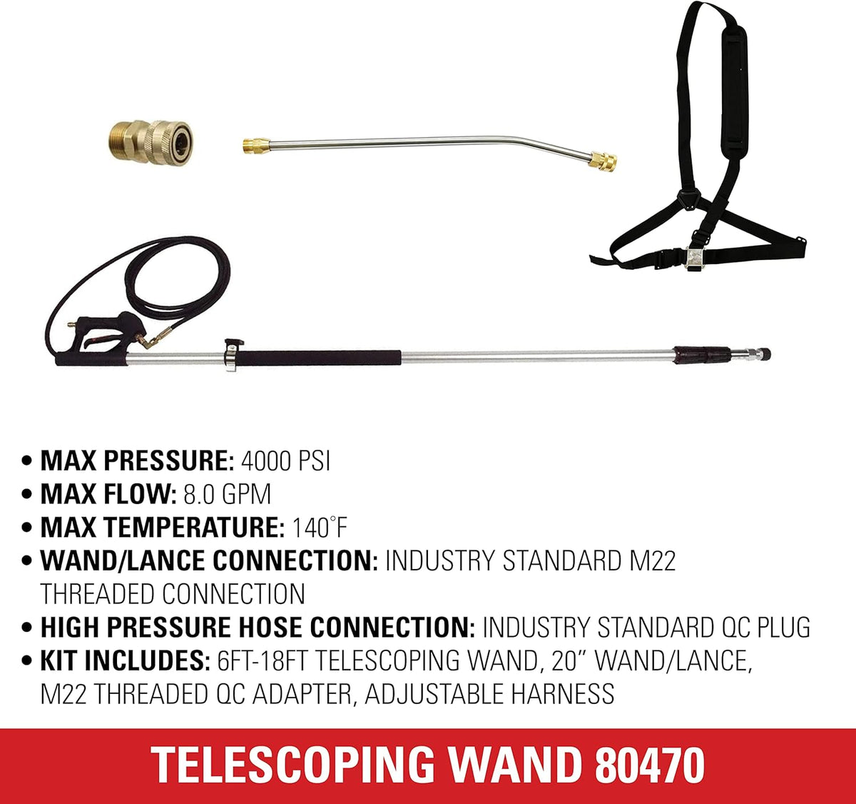 Simpson Cleaning 80470 Telescoping Extension Wand for Gas and Electric Pressure Washers up to 4000 PSI