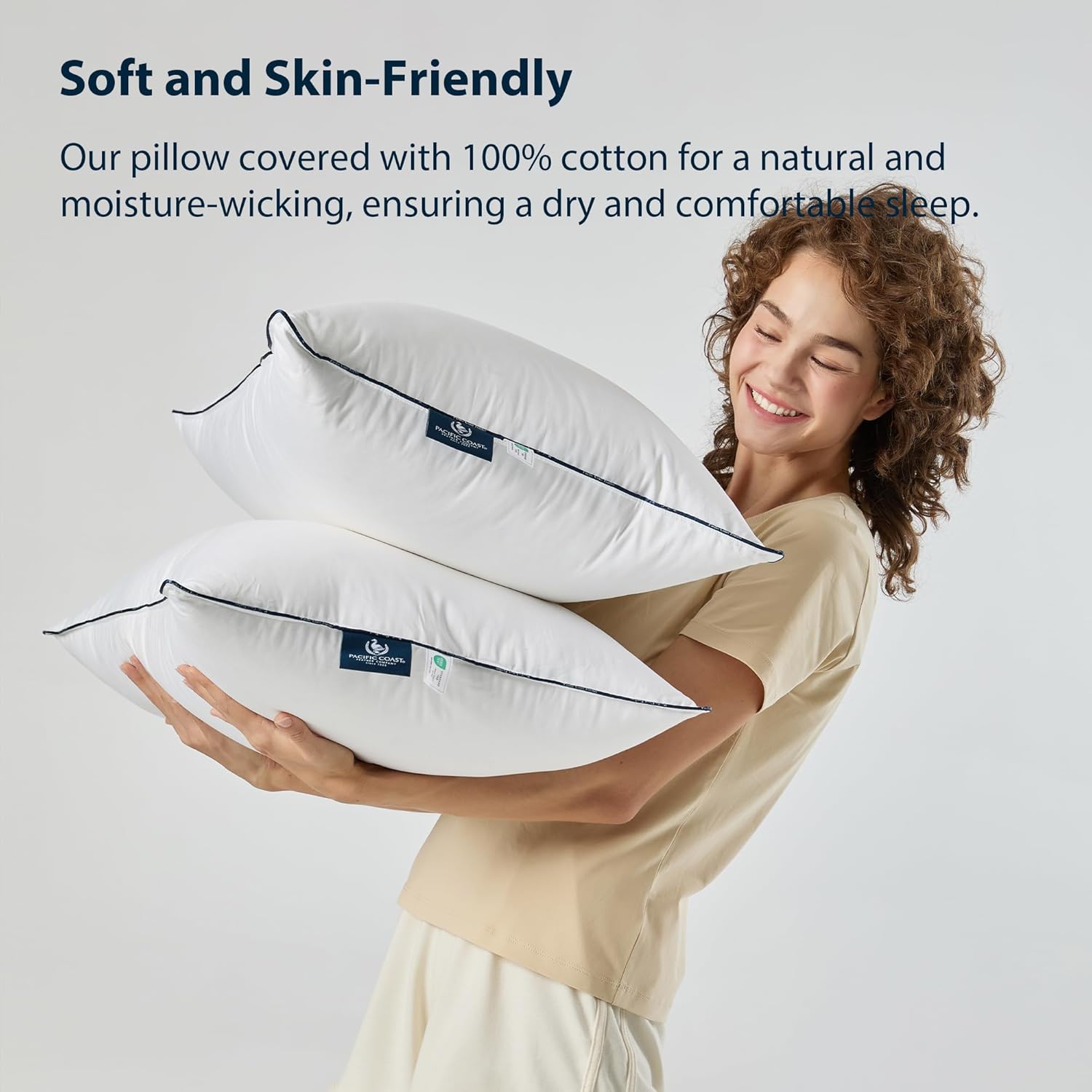 Pacific Coast Feather and Down Bed Pillows Standard Size Set of 2, Goose Feather and Down Hotel Pillow for Sleeping, Downproof, 3-Chamber, Medium Supportive, 100% Cotton Shell