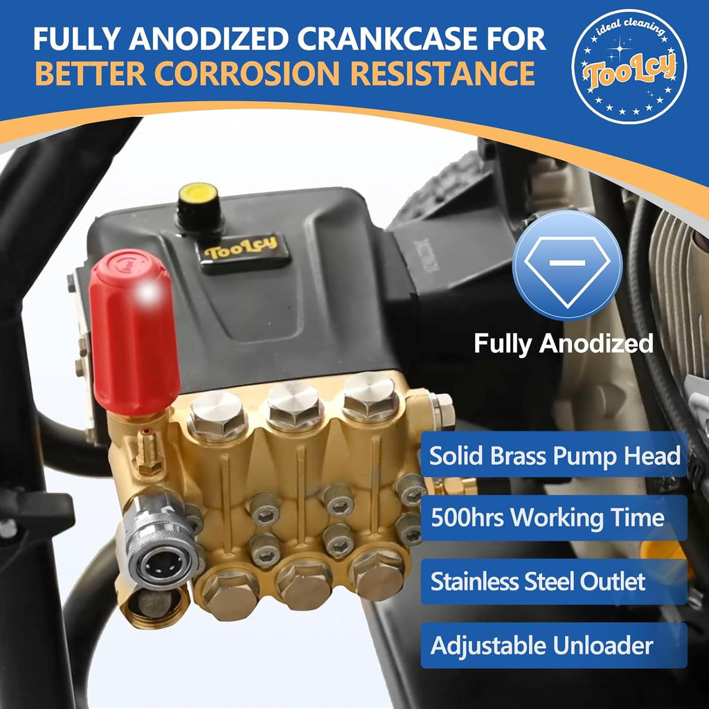 TOOLCY Pressure Washer Pump 3600-4300 PSI Max, 4 GPM Triplex Plunger Pressure Pump, Horizontal 1 inch Shaft Gas Power Washer Pump with Pressure Adjustment Unloader, Direct Drive