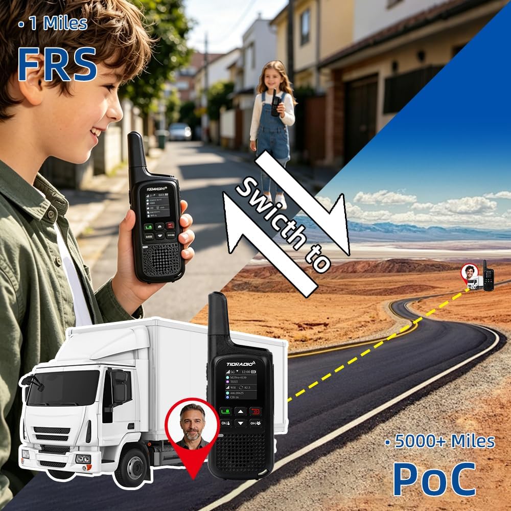 TIDRADIO TD-M2 Pro Unlimited Range Rapid Global Walkie Talkies,Dual Mode -4G LTE PoC Radio with SIM Card+FRS Two Way Radio Long Range Global PTT 2-way Radios for Family,Business,Company,Outdoor -2Pack