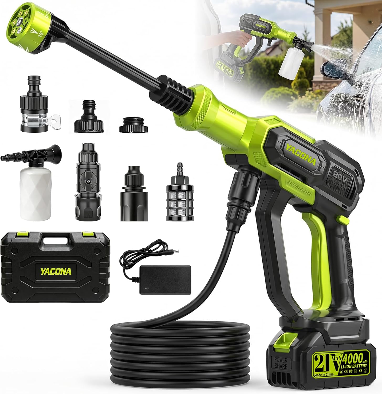Cordless Portable Washer, Handheld Washer with 3 Adjustable Modes, 23FT High-Elastic Hose & 6-in-1 Nozzle, Suitable for Car, Garden, Patio and Home Cleaning