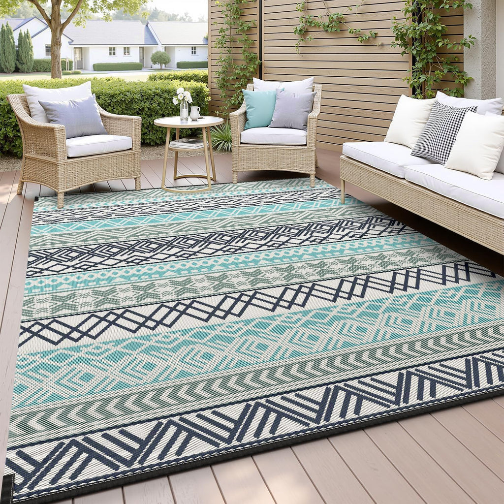MontVoo Outdoor Rug Carpet Waterproof-Patio Rug Mat 10x14 Reversible RV Outdoor Camping Rugs Picnic Beach Mats Plastic Straw Outside Rugs for Balcony Porch Pool Deck Boho Patio Decor