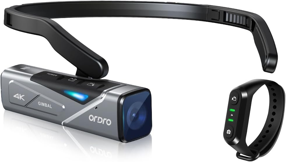 ORDRO EP7 4K 60FPS Camcorder Head-Mounted Video Camera, Wi-Fi APP Control, 2-Axis Gimbal Stabilizer with Remote Control