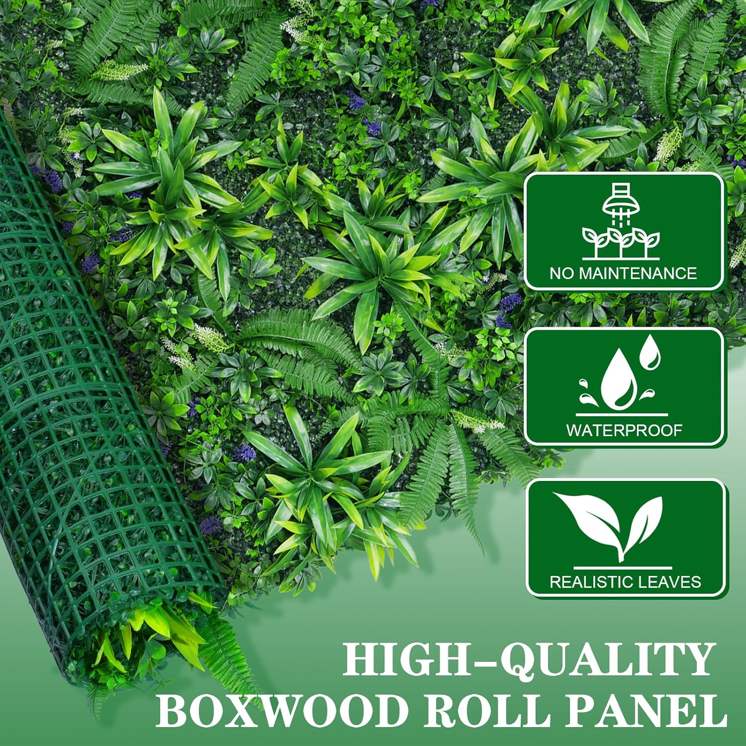 Grooy Artificial Boxwood Roll Panels, Grass Wall Panels 60"x120"(50 SQFT), Privacy Hedge Fence Screen with UV Protection, Fake Greenery Backdrop for Indoor Wedding and Outdoor Garden Backyard
