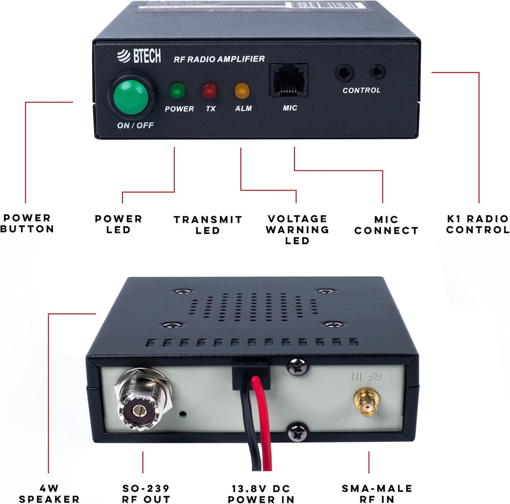 BTECH AMP-V25 Amplifier | 20-40W Power Boost for VHF (136-174MHz) | Compatible with Handheld Radios | Amplifies Analog and Digital Modes | Ideal for Mobile, Field, & Home Use