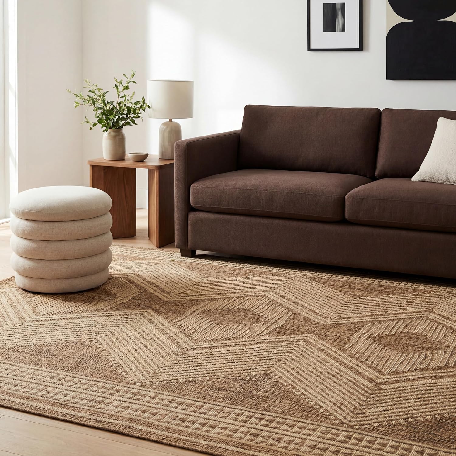 Nuloom Ranya Light Brown/Ivory, 8' x 10', Tribal Geometric, Soft and Cozy, High Traffic, Stain Resistant, Easy Clean, Durable Area Rug for Indoor/Outdoor Patio, Deck, Porch, Garden, Courtyard