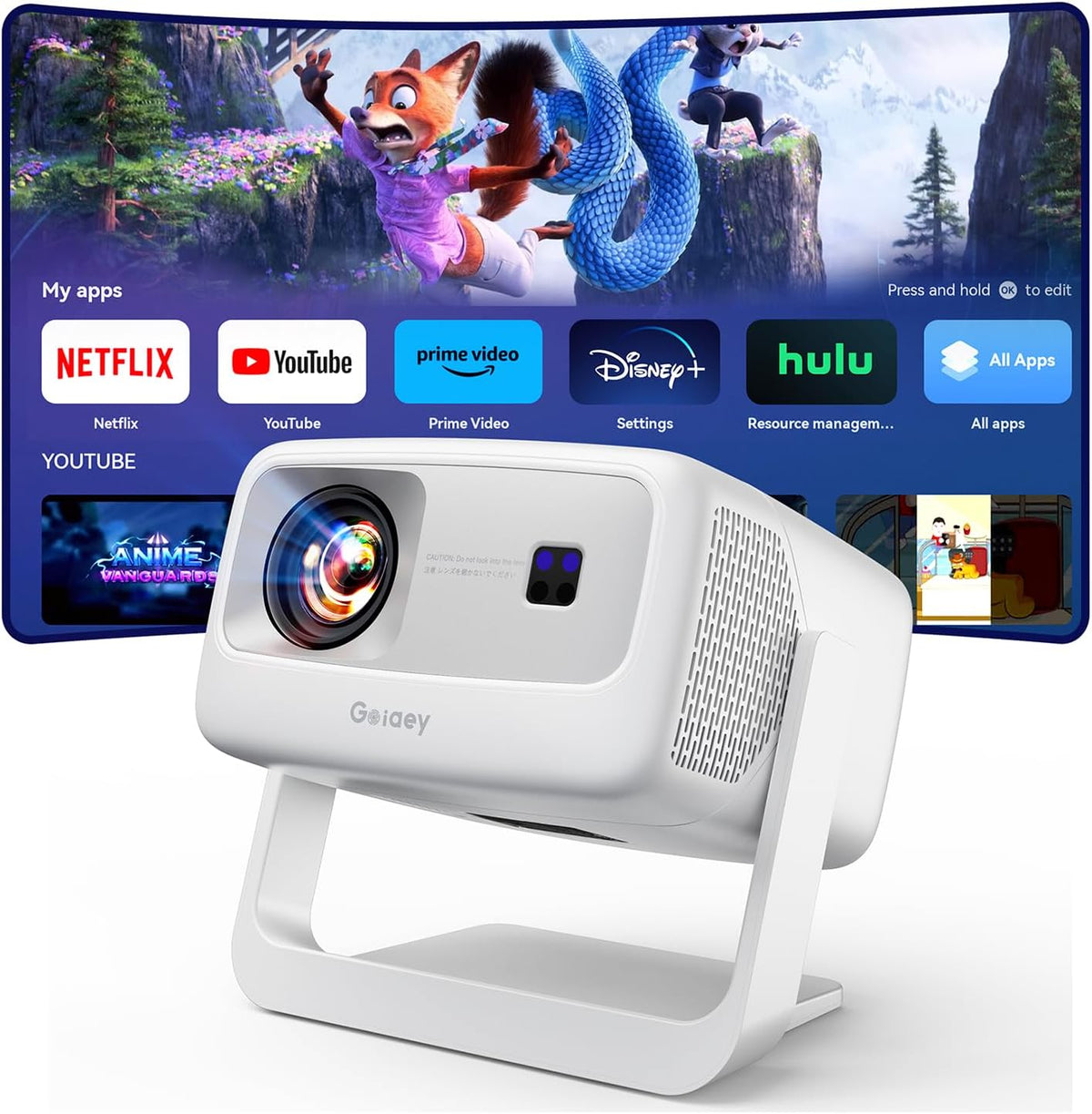 3500-Ultra Bright/Official Apps Downloads/65W Dolby Audio/4K Support Smart Outdoor Projector with WiFi and Bluetooth, Auto Focus, All-in-One Streaming Apps Proyector, 2026 Upgraded from Grey Model