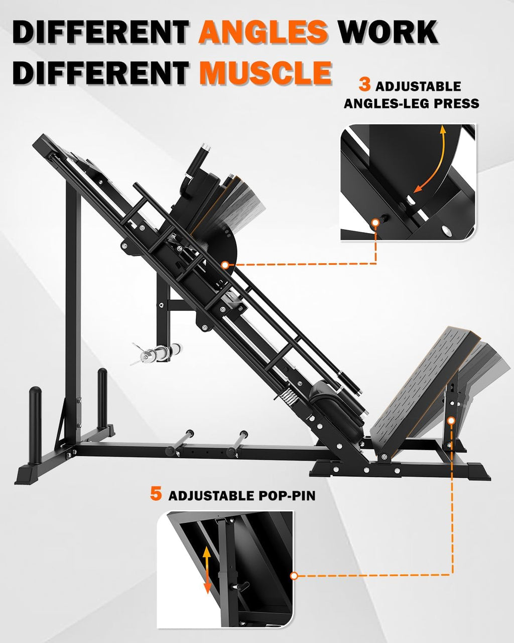 Leg Press Hack Squat Machine with Back Support Cushion, 3 in 1 Adjustable Leg Press Machine with Quad Track Roller System, Hack Squat Machine