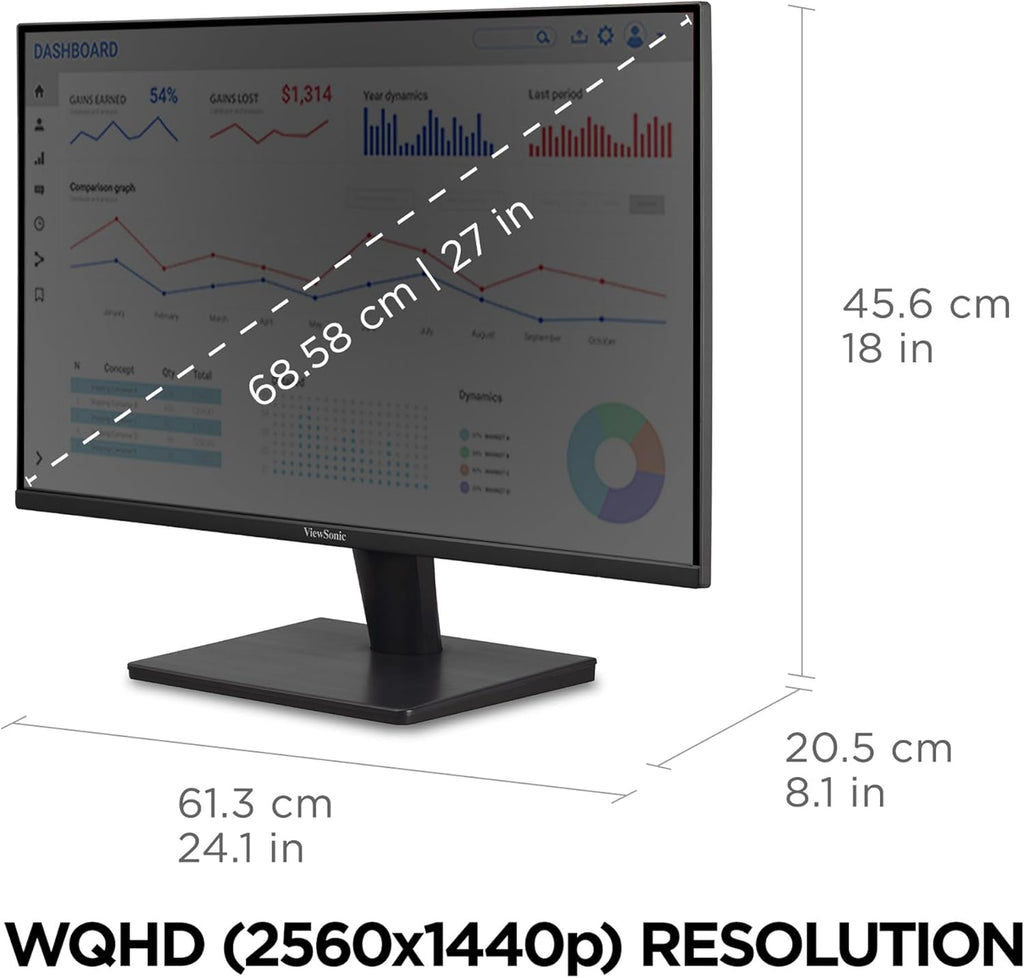 ViewSonic VA2715-2K-MHD 27 Inch 1440p LED Monitor with Adaptive Sync, Ultra-Thin Bezels, HDMI and DisplayPort (Renewed)