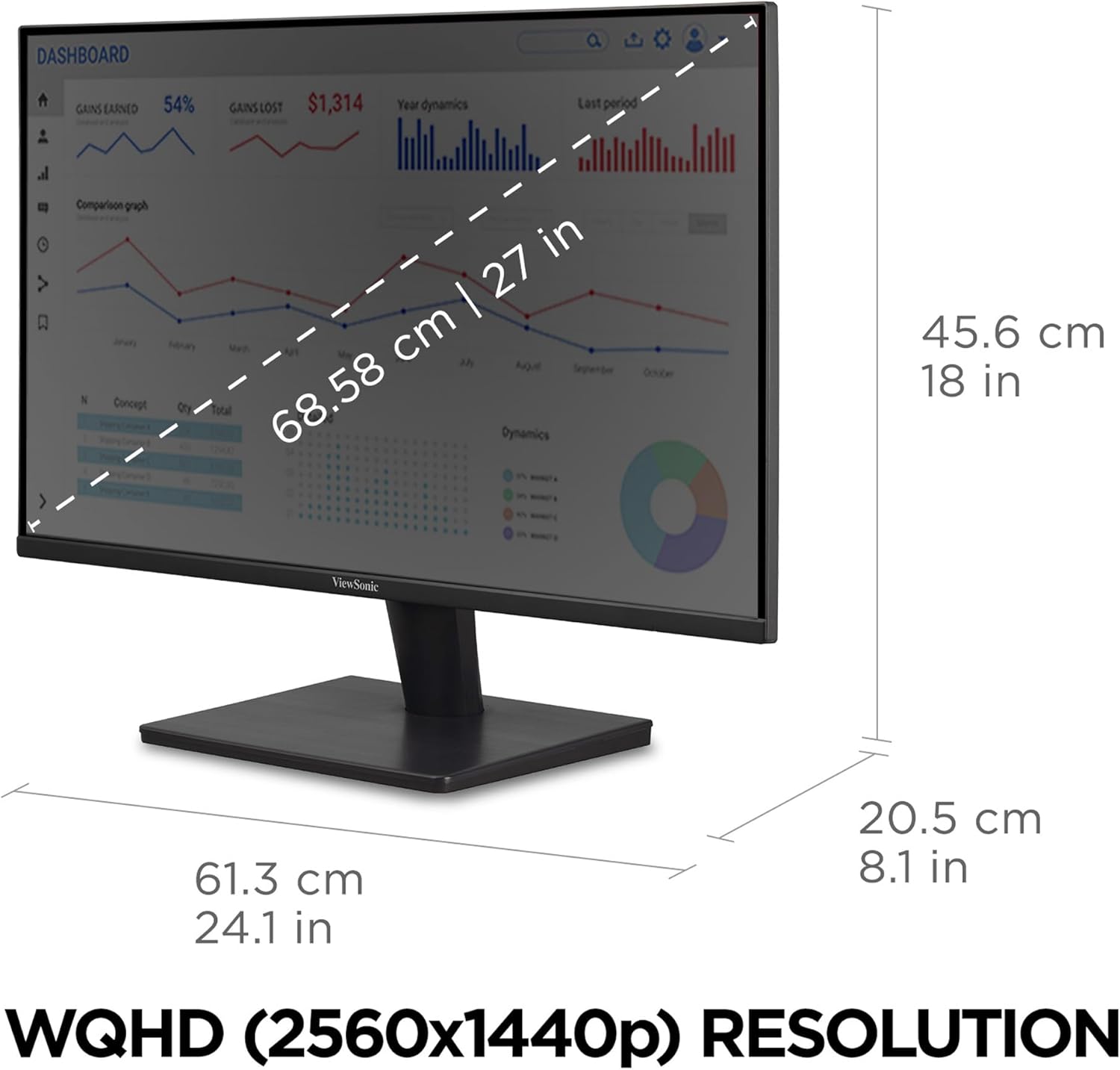 ViewSonic VA2715-2K-MHD 27 Inch 1440p LED Monitor with Adaptive Sync, Ultra-Thin Bezels, HDMI and DisplayPort (Renewed)