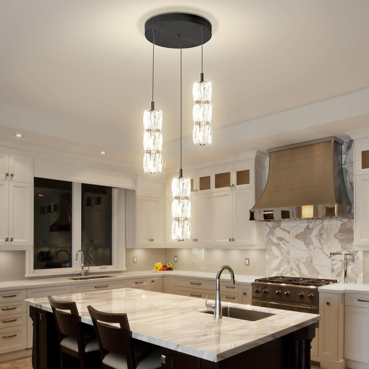 ykolupty Pendant Lights Kitchen Island 3-Lights Pendant Chandelier for Dining Room Hallway Stairwell,LED Dimmable 2700K-6000K