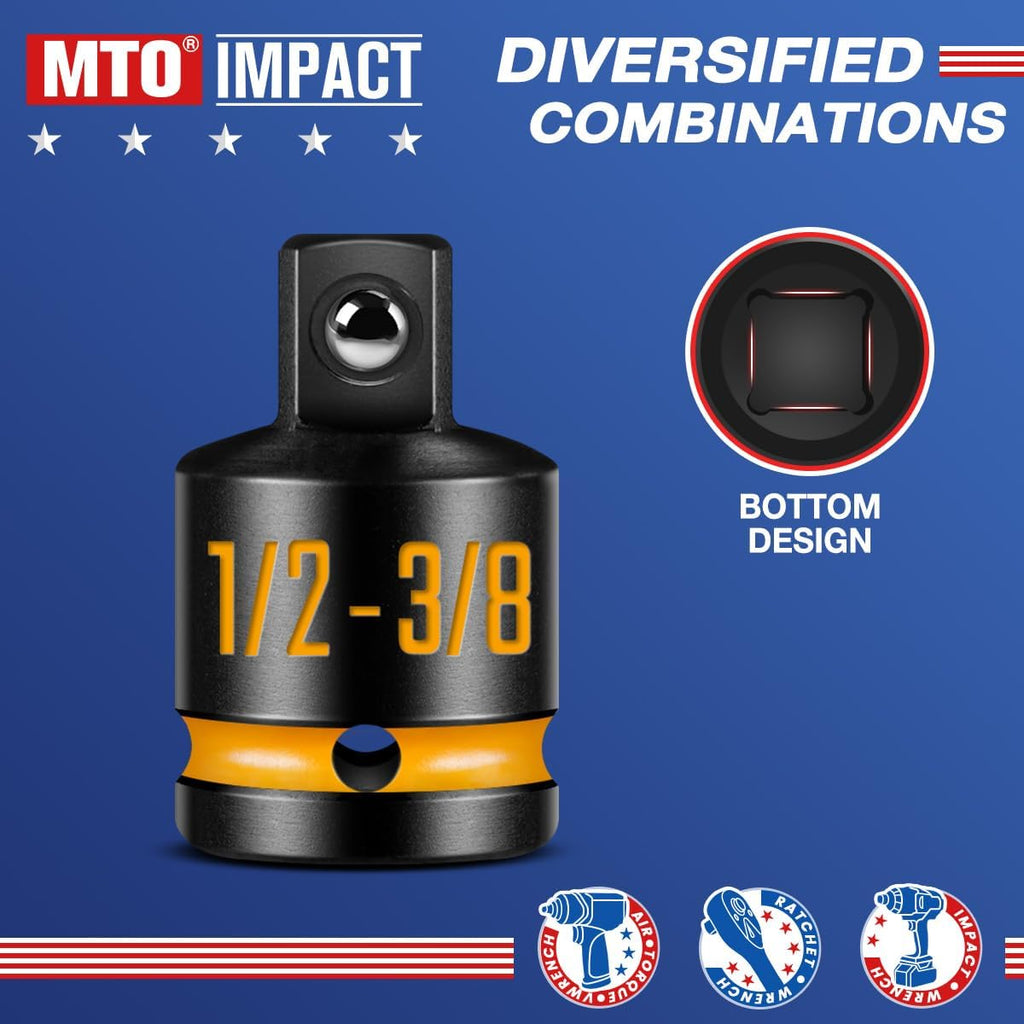 2-Pack 1/2" Female to 3/8" Male Impact Socket Adapters, with Paint-Filled Markings, CR-MO Steel, for Impact Wrench Conversions