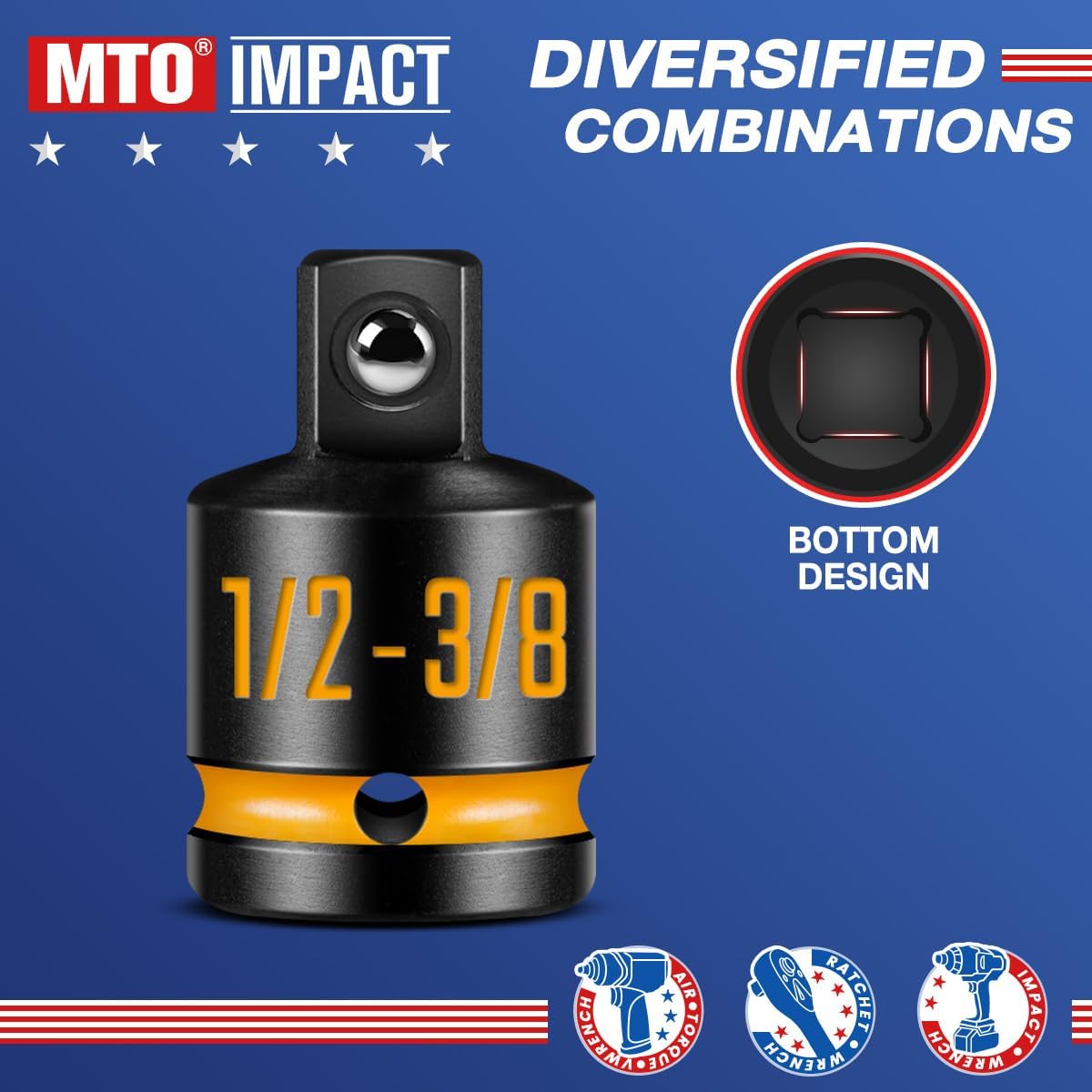 2-Pack 1/2" Female to 3/8" Male Impact Socket Adapters, with Paint-Filled Markings, CR-MO Steel, for Impact Wrench Conversions