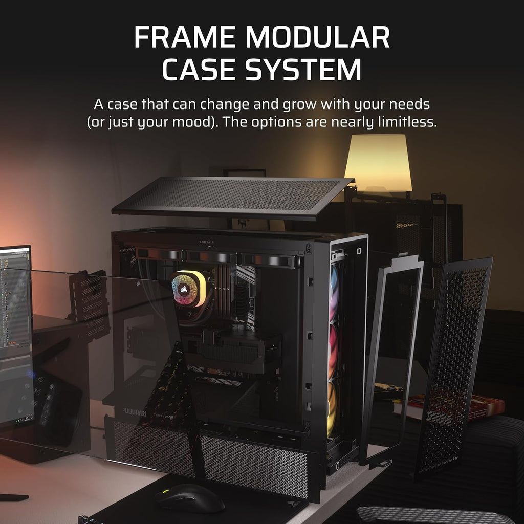 CORSAIR 4000D RS ARGB Frame Modular Mid-Tower ATX PC Case, High Airflow, 3X Pre-Installed RS Fans, InfiniRail™ Mounting System, ASUS BTF, MSI Zero, Gigabyte Stealth, Black