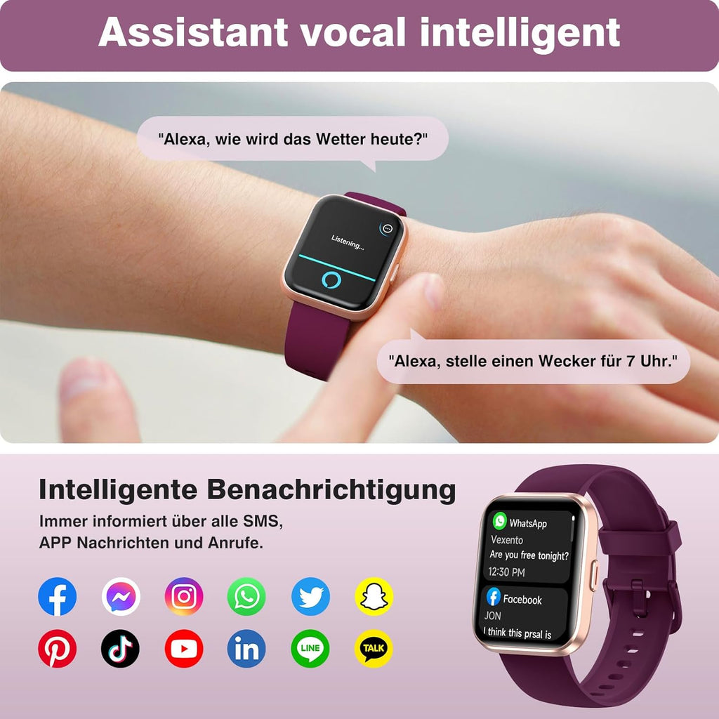 Smart Watches for Women, 1.85" HD Smart Watch for iPhone/Samsung/Android with Calls/Messages/Reminders, 3ATM 120+ Sport Modes Fitness Tracker Watch for Women with Heart Rate/Sleep/SpO2 Monitor, Alexa