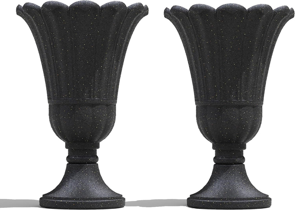 23" Tall Planters for Outdoor Plants Set of 2, Planter with Drainage Holes and Petal Design, Large Outdoor Planters for Porch, Garden, Indoor, Black
