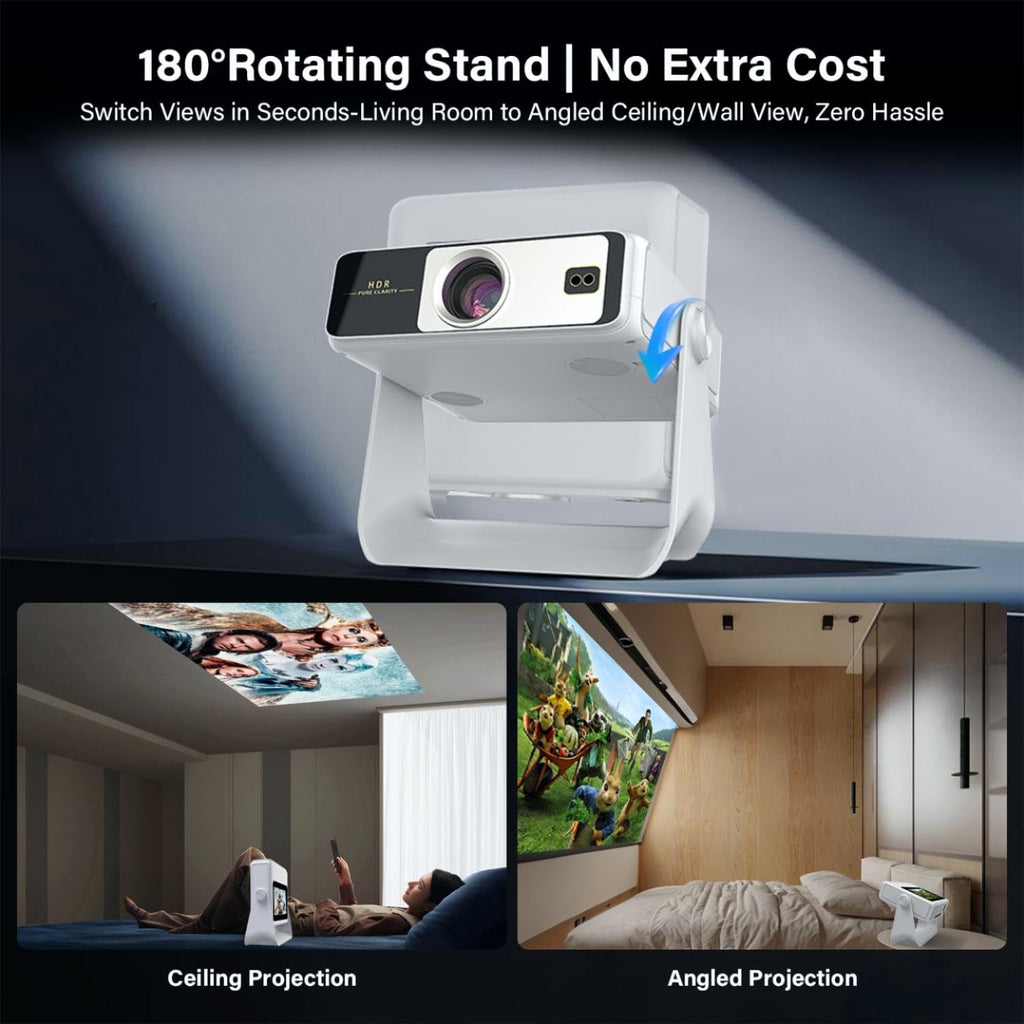 4K Support Native 1080P Touch Screen Projector with WiFi Bluetooth, Auto Focus Smart Portable Game Projector, Built-in Apps Mini Outdoor Movie Projector for Bedroom Home Theater