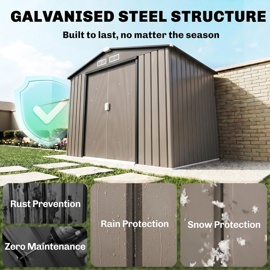 Outsunny 7' x 4' Outdoor Storage Shed, Garden Tool Metal Shed with Foundation Kit, Double Lockable Door, Air Vents and Sloping Roof, for Backyard, Patio, Lawn, Brown
