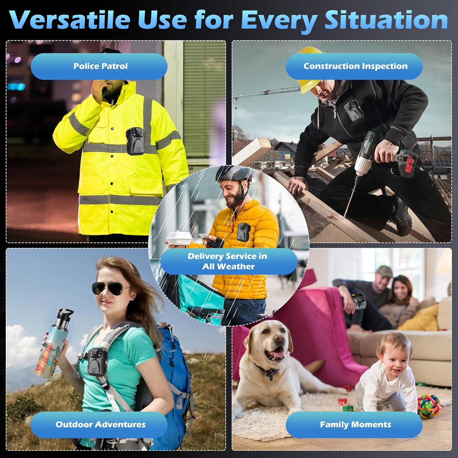 PatrolMaster 1296P UHD Body Camera with Audio, 2 Inch Display, Night Vision, Waterproof, Shockproof, Body Worn with Compact Design, Police Use (64GB)