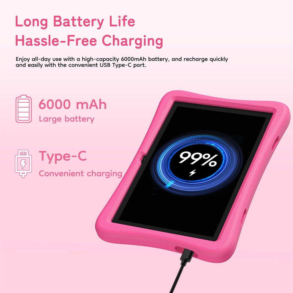 SVITOO Kids Tablet 10 Inch, Android Tablets Toddler Tablet with Parental Controls, 20GB Ram 32GB ROM 1TB Expandable, Dual Camera, 6000mah WiFi 6, Shockproof Eva Case Pink