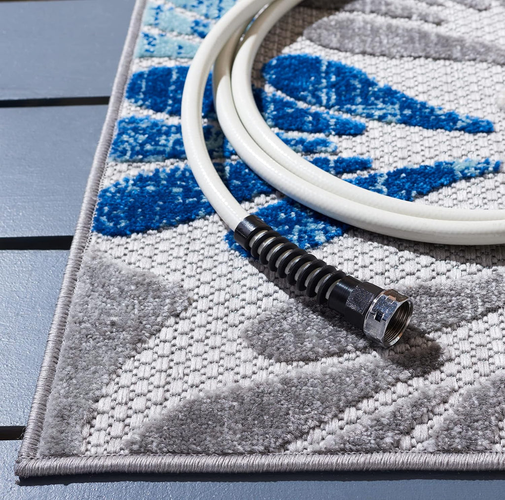 SAFAVIEH Washable Rug Outdoor Cabana Collection - 9' x 12', Grey & Blue, Non-Shedding & Easy to Clean, Ideal for Patio, Backyard, Mudroom (CBN800F)