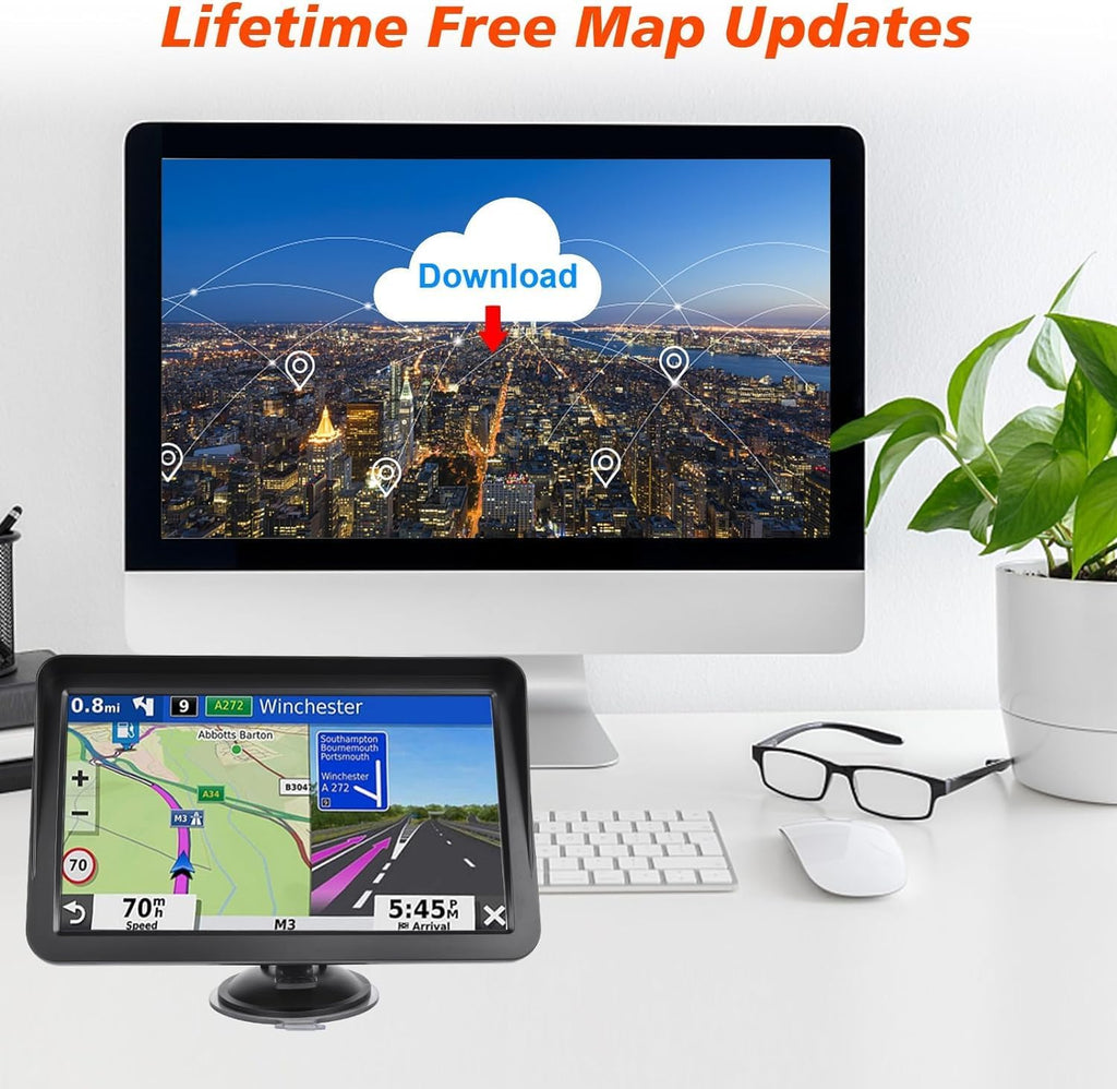 GPS Navigator for Car Truck RV,Navigation System 9 Inch Touchscreen with .2025 Maps (Free Lifetime Updates) Support Voice Turn Direction Guidance/Speed and Red Light Warning/Custom Truck Routing