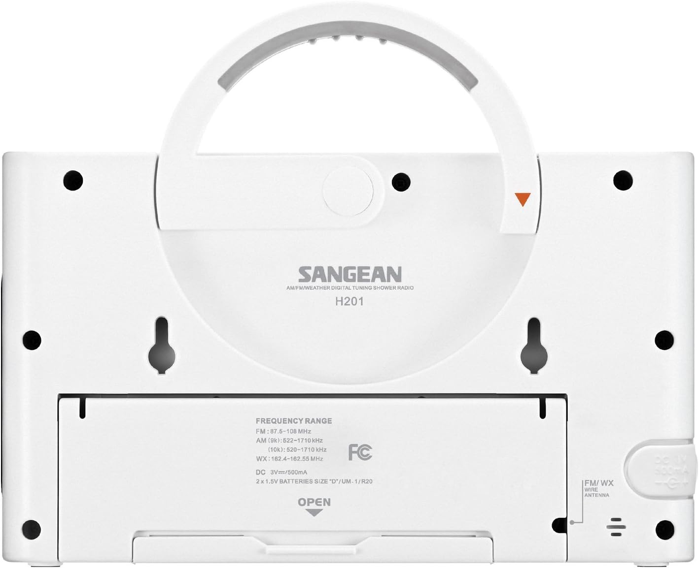 Sangean H201 Shower Radio AM/FM Waterproof, Weather Alert Radio, White
